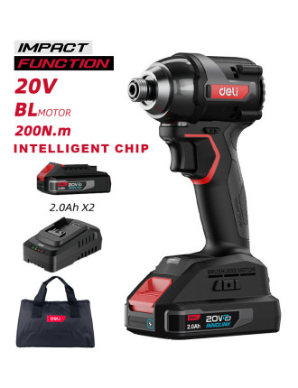 DELI παλμικό κατσαβίδι μπαταρίας DE-QZ20-1D2, Brushless, 20V, 2x 2Ah, 200N.m