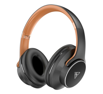 DOQAUS headphones DESIGN 1, ασύρματα & ενσύρματα, Φ40mm, 600mAh, μαύρα/καφέ