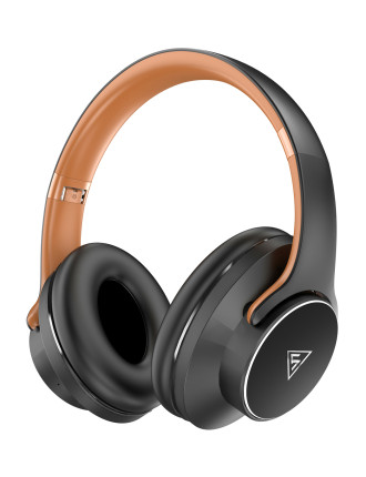 DOQAUS headphones DESIGN 1, ασύρματα & ενσύρματα, Φ40mm, 600mAh, μαύρα/καφέ