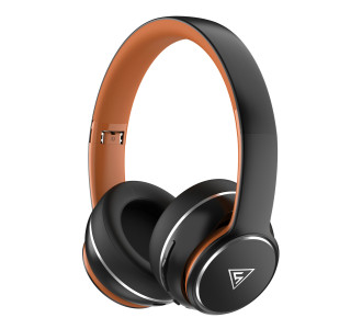 DOQAUS headphones DESIGN 3, ασύρματα & ενσύρματα, Φ40mm, 600mAh, μαύρα/καφέ