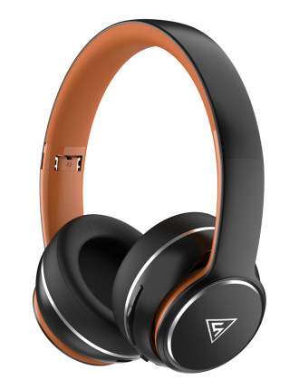 DOQAUS headphones DESIGN 3, ασύρματα & ενσύρματα, Φ40mm, 600mAh, μαύρα/καφέ