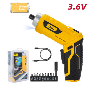 DELI κατσαβίδι μπαταρίας με μύτες DL-DP04-E2B1, LED φακός, 1500mAh