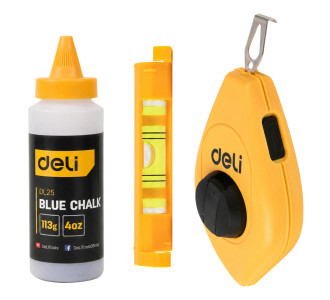 DELI σετ νήμα στάθμης DL25 με μπλε σκόνη & αλφάδι, 30m DELI σετ νήμα στάθμης DL25 με μπλε σκόνη & αλφάδι, 30m