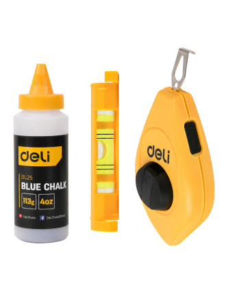 DELI σετ νήμα στάθμης DL25 με μπλε σκόνη & αλφάδι, 30m DELI σετ νήμα στάθμης DL25 με μπλε σκόνη & αλφάδι, 30m