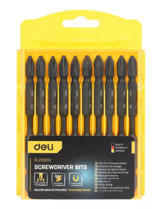 DELI μύτες κατσαβιδιού DL253202 για δράπανο, σταυρωτές, PH2x100mm, 10τμχ DELI μύτες κατσαβιδιού DL253202 για δράπανο, σταυρωτές, PH2x100mm, 10τμχ