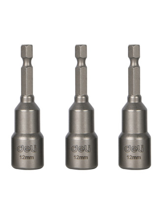 DELI σετ καρυδάκια DL4812T για δραπανοκατσάβιδο, μαγνητικά, 12mm, εξάγωνα, 3τμχ