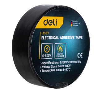 DELI μονωτική ταινία υψηλής αντοχής DL5261, 18mm x 9.15m, μαύρη DELI μονωτική ταινία υψηλής αντοχής DL5261, 18mm x 9.15m, μαύρη