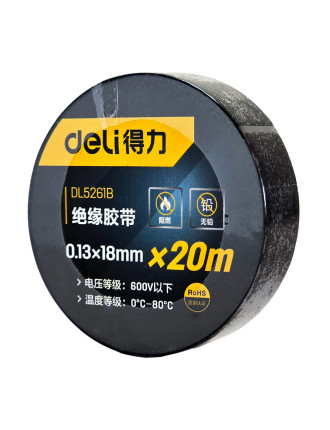 DELI μονωτική ταινία υψηλής αντοχής DL5261B, 18mm x 20m, μαύρη