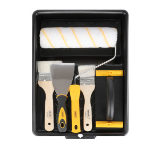 DELI σετ βαφής DL528006, ρολό/2x πινέλα/σπάτουλα/γυαλοχαρτιέρα/σκάφη, 6τμχ DELI σετ βαφής DL528006, ρολό/2x πινέλα/σπάτουλα/γυαλοχαρτιέρα/σκάφη, 6τμχ