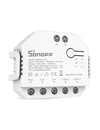 SONOFF smart διακόπτης DUALR3 Lite, 2-Gang, Wi-Fi, 15A, λευκός