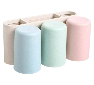 ECOCO βάση οδοντόβουρτσας με 3 ποτήρια E1615, μπεζ