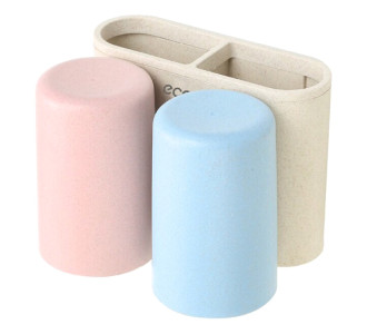 ECOCO βάση οδοντόβουρτσας με 2 ποτήρια E1701, μπεζ