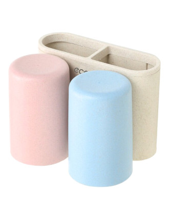 ECOCO βάση οδοντόβουρτσας με 2 ποτήρια E1701, μπεζ ECOCO βάση οδοντόβουρτσας με 2 ποτήρια E1701, μπεζ