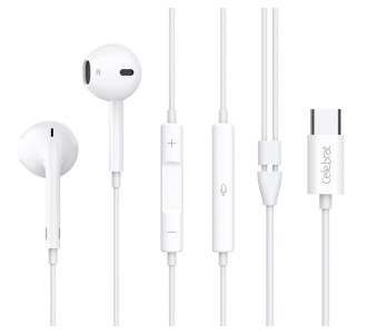 CELEBRAT earphones με μικρόφωνο E500, USB-C σύνδεση, Φ14mm, 1.2m, λευκά