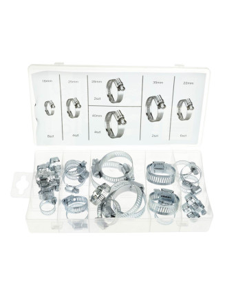 GEKO σετ μεταλλικοί σφιγκτήρες λάστιχων G02812, διάφορα μεγέθη, 26τμχ