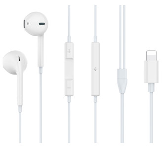 CELEBRAT earphones με μικρόφωνο G17, Lightning, Φ14mm, 1.2m, λευκά