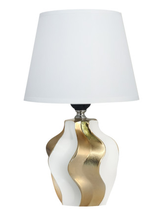 POWERTECH επιτραπέζιο φωτιστικό HLL-0135, E27 κεραμική βάση, λευκό/χρυσό