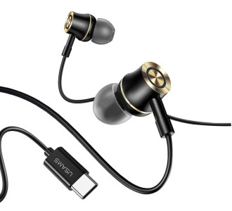 USAMS earphones με μικρόφωνο US-SJ482, USB-C σύνδεση, Φ10mm, 1.2m, μαύρα