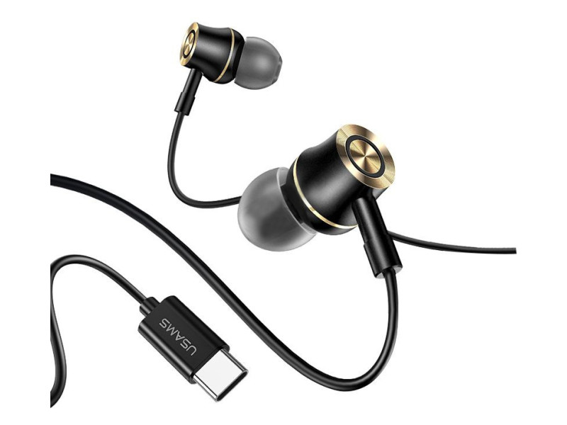 USAMS earphones με μικρόφωνο US-SJ482, USB-C σύνδεση, Φ10mm, 1.2m, μαύρα