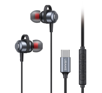 USAMS earphones με μικρόφωνο US-SJ758, USB-C σύνδεση, μεταλλικά, 1.2m, γκρι