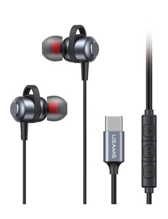 USAMS earphones με μικρόφωνο US-SJ758, USB-C σύνδεση, μεταλλικά, 1.2m, γκρι
