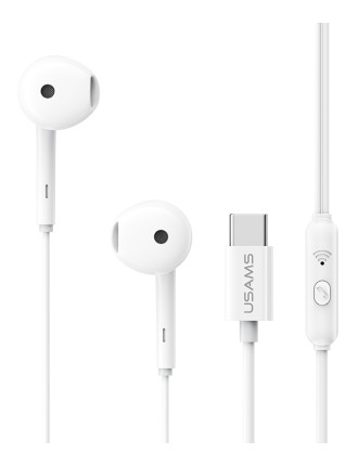 USAMS earphones με μικρόφωνο SJ771, USB-C σύνδεση, 1.2m, λευκά USAMS earphones με μικρόφωνο SJ771, USB-C σύνδεση, 1.2m, λευκά