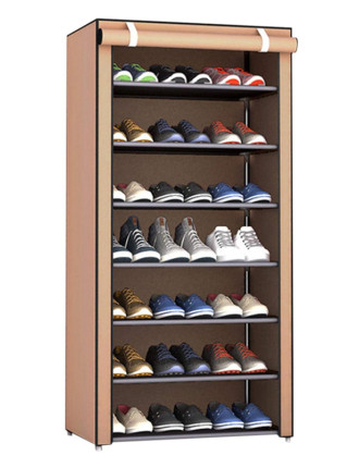 Υφασμάτινη παπουτσοθήκη HUH-0125 με 7 ράφια, 57x28x126cm, καφέ