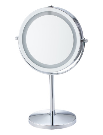 HOME USE επιτραπέζιος καθρέφτης HUH-0185 με LED φως, 1x/5x zoom, ασημί