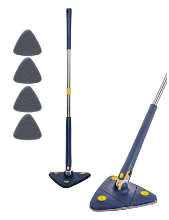 HOME USE τριγωνική σφουγγαρίστρα HUH-0257 με 4x πανιά μικροϊνών, προσαρμόσιμο ύψος, μπλε