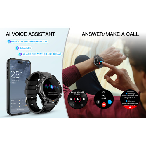 INTIME smartwatch G6 με 2x λουράκια, heart rate, 1.43" AMOLED, GPS, 5ATM/IP69, titanium black