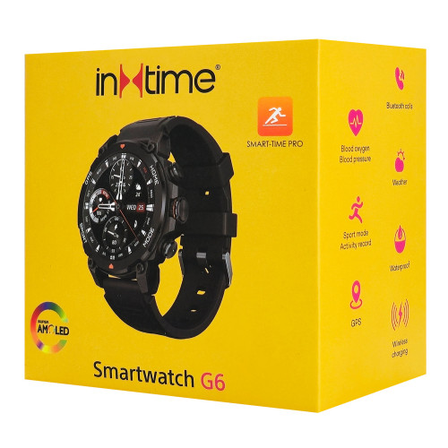INTIME smartwatch G6 με 2x λουράκια, heart rate, 1.43" AMOLED, GPS, 5ATM/IP69, titanium black