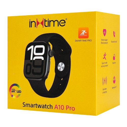 INTIME smartwatch A10 Pro με 2x λουράκια, heart rate, 2.04" AMOLED, IP65, μαύρο