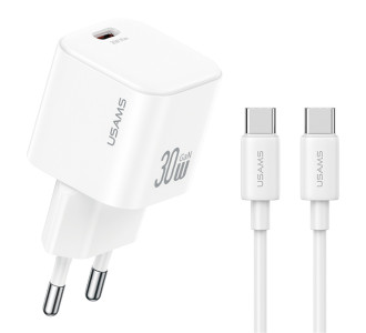 USAMS φορτιστής τοίχου CC262 με καλώδιο USB-C, 30W, GaN, λευκός
