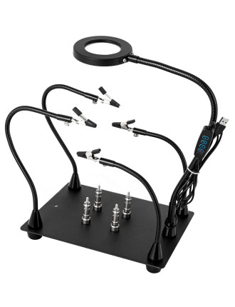 KAISI βάση πλακέτας PCB TE-808 με μεγεθυντικό φακό & βραχίονες, μαύρη