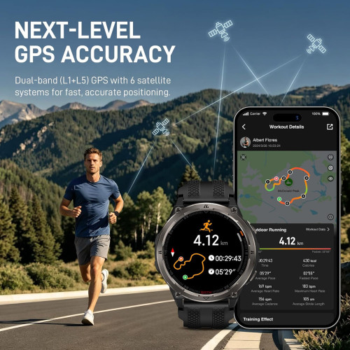 KOSPET smartwatch ORB 2, heart rate, 1.43" AMOLED, GPS, 5 ATM & IP69, με φακό, μαύρο