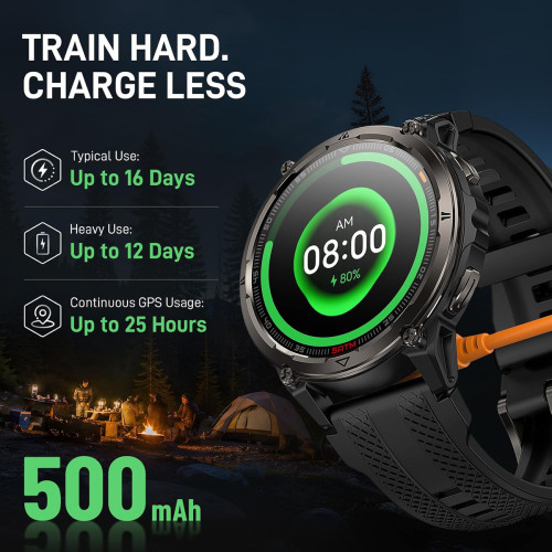 KOSPET smartwatch ORB 2, heart rate, 1.43" AMOLED, GPS, 5 ATM & IP69, με φακό, μαύρο