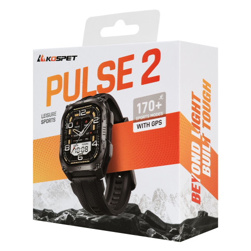 KOSPET smartwatch PULSE 2, heart rate, 1.96" AMOLED, GPS, 5 ATM & IP69, με φακό, μαύρο