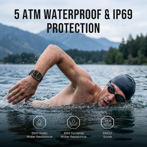 KOSPET smartwatch PULSE 2, heart rate, 1.96" AMOLED, GPS, 5 ATM & IP69, με φακό, μαύρο