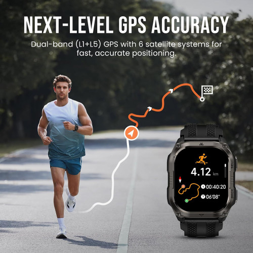 KOSPET smartwatch PULSE 2, heart rate, 1.96" AMOLED, GPS, 5 ATM & IP69, με φακό, μαύρο