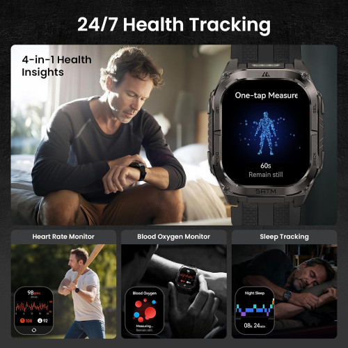 KOSPET smartwatch TANK M4C, heart rate, 1.96" AMOLED, GPS, 5 ATM & IP69K, με φακό, μαύρο