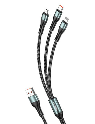 KAKUSIGA καλώδιο USB σε USB-C/Lightning/Micro USB KSC-1026, 5A, 480Mbps, 1.2m, μαύρο