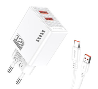 KAKUSIGA φορτιστής τοίχου KSC-1238 με καλώδιο USB-C, 2x USB, 12W, λευκός KAKUSIGA φορτιστής τοίχου KSC-1238 με καλώδιο USB-C, 2x USB, 12W, λευκός