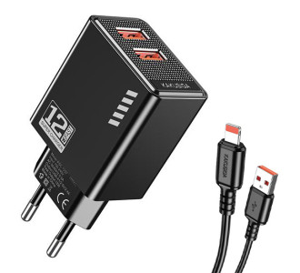 KAKUSIGA φορτιστής τοίχου KSC-1238 με καλώδιο Lightning, 2x USB, 12W, μαύρος KAKUSIGA φορτιστής τοίχου KSC-1238 με καλώδιο Lightning, 2x USB, 12W, μαύρος