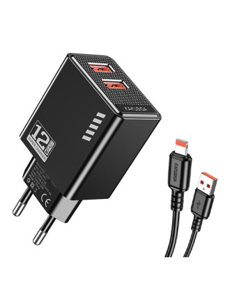 KAKUSIGA φορτιστής τοίχου KSC-1238 με καλώδιο Lightning, 2x USB, 12W, μαύρος KAKUSIGA φορτιστής τοίχου KSC-1238 με καλώδιο Lightning, 2x USB, 12W, μαύρος