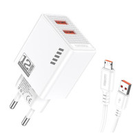 KAKUSIGA φορτιστής τοίχου KSC-1238 με καλώδιο micro USB, 2x USB, 12W, λευκός