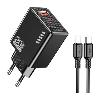 KAKUSIGA φορτιστής τοίχου KSC-1240 με καλώδιο USB-C, USB & USB-C, 20W, μαύρος