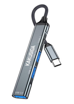 KAKUSIGA USB hub KSC-1417, 4x θυρών, USB 3.0, 5Gbps, USB-C σύνδεση, γκρι