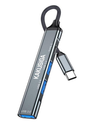 KAKUSIGA USB hub KSC-1417, 4x θυρών, USB 3.0, 5Gbps, USB-C σύνδεση, γκρι