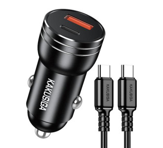 KAKUSIGA φορτιστής αυτοκινήτου KSC-1714 με καλώδιο USB-C, USB/USB-C, 60W, μαύρος