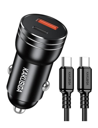 KAKUSIGA φορτιστής αυτοκινήτου KSC-1714 με καλώδιο USB-C, USB/USB-C, 60W, μαύρος